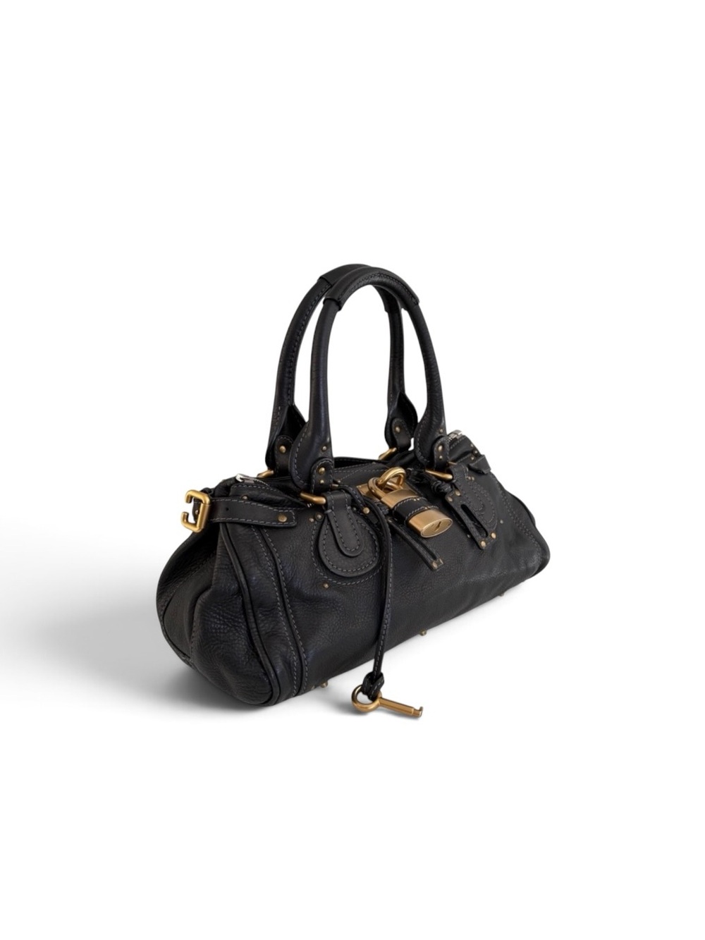 Chloe Paddinton Black Leather Satchel with Gold Hardware